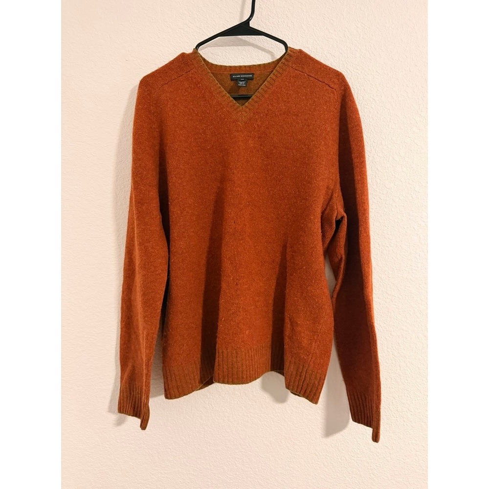 Club Monaco 100% Wool V-Neck Sweater Burnt Orange Rust M Monochromatic